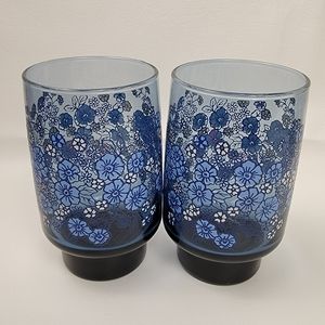 (2) Vintage Libbey Glass Co "Meadow Blue" 12oz Flat Bottom Glasses/Tumblers